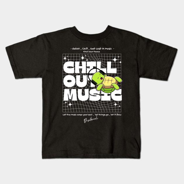 CHILL OUT MUSIC  - Chill Turtle (white) Kids T-Shirt by DISCOTHREADZ 